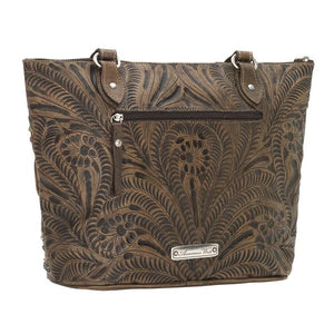 American West Handbag, Blue Ridge Collection, Zip Top Tote Bag Back  View