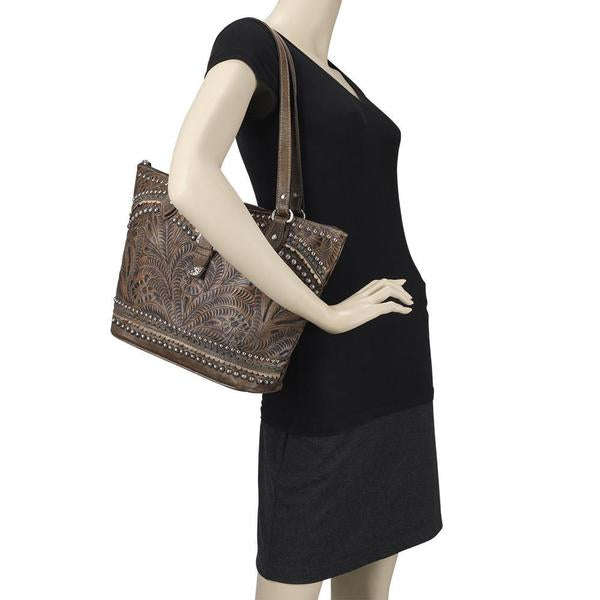 American West Handbag, Blue Ridge Collection, Zip Top Tote Bag on Mannequin
