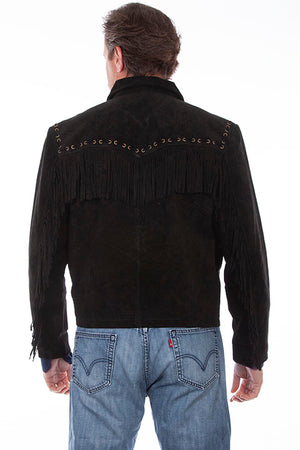 Men's Scully Suede Western Short Jacket with Fringe Black Back