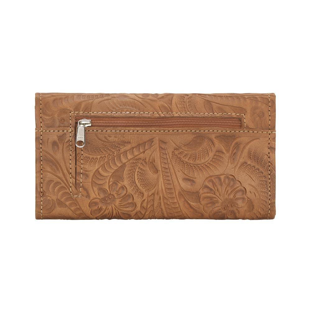 American West Handbag Saddle Ridge Collection: Tri-Fold Wallet Golden Tan Back