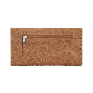 American West Handbag Saddle Ridge Collection: Tri-Fold Wallet Golden Tan Back