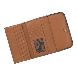 American West Handbag Saddle Ridge Collection: Tri-Fold Wallet Golden Tan Interior