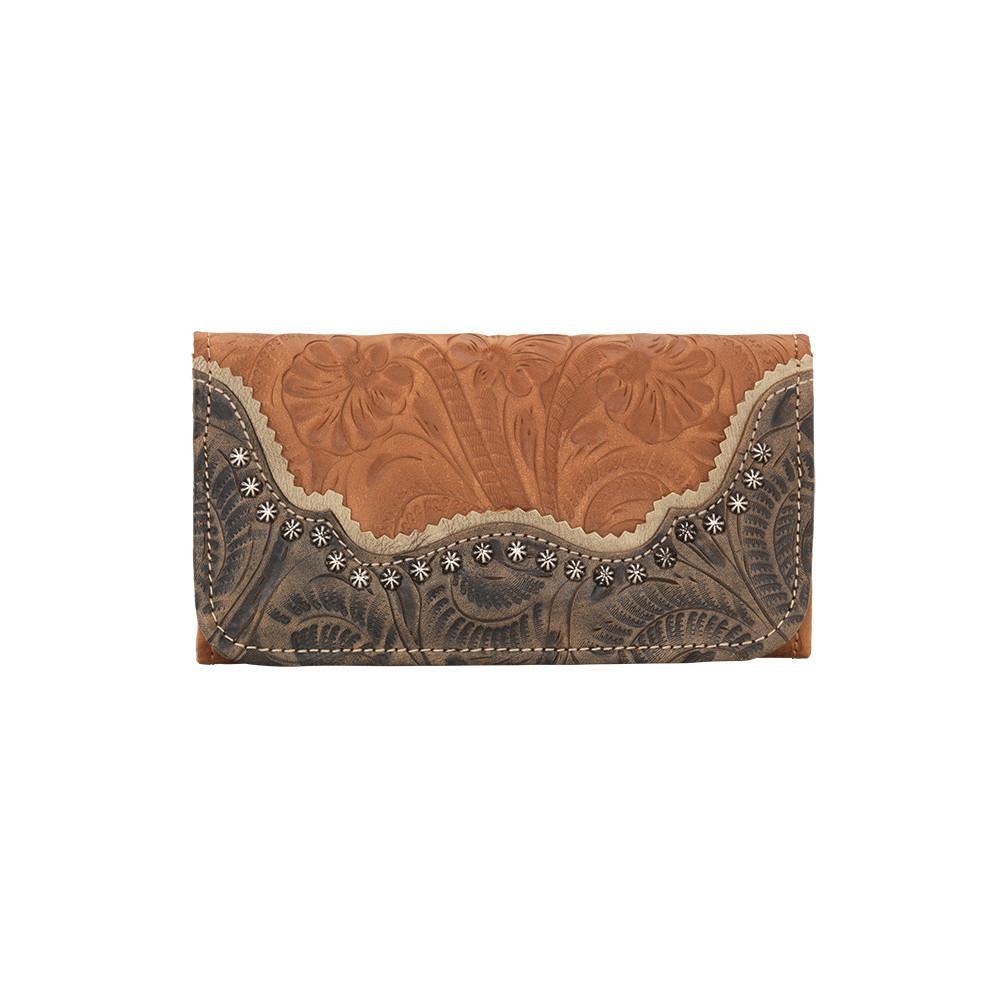 American West Handbag Saddle Ridge Collection: Tri-Fold Wallet Golden Tan Front