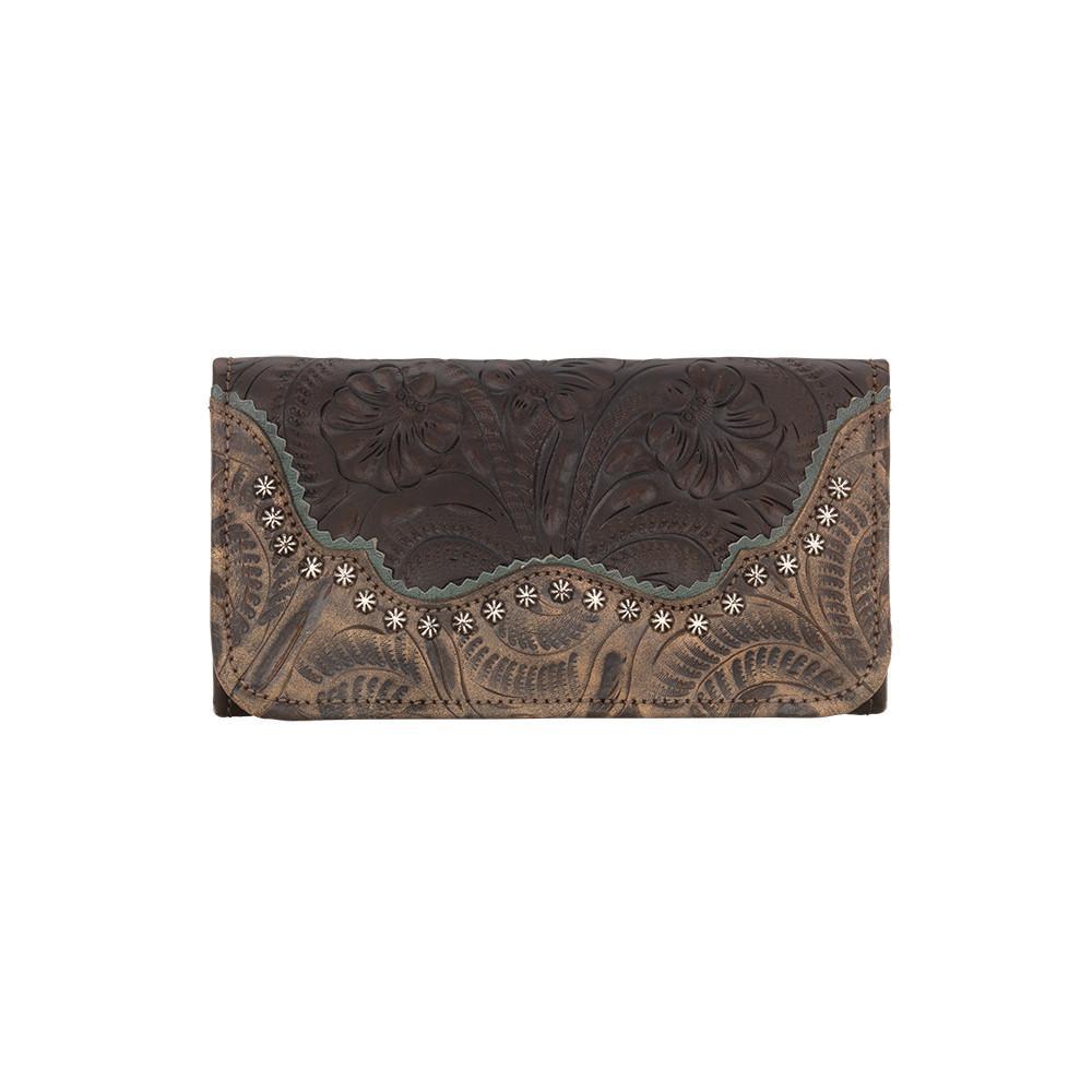 American West Handbag Saddle Ridge Collection: Tri-Fold Wallet Chocolate Front