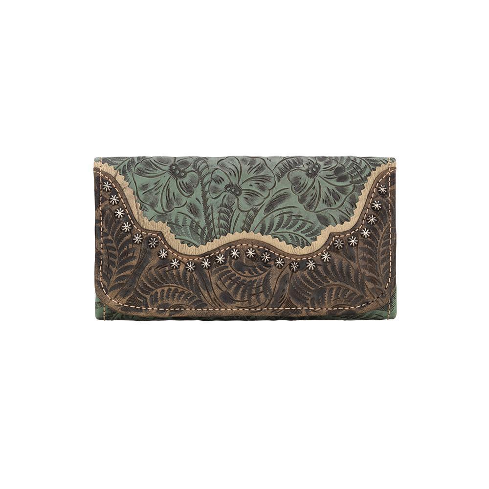 American West Handbag Saddle Ridge Collection: Tri-Fold Wallet Turquoise Front
