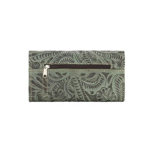 American West Handbag Saddle Ridge Collection: Tri-Fold Wallet Turquoise Back