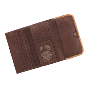 American West Handbag Saddle Ridge Collection: Tri-Fold Wallet Chestnut Brown Interior