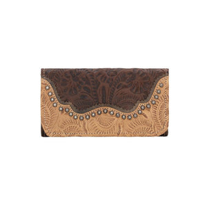 American West Handbag Saddle Ridge Collection: Tri-Fold Wallet Chestnut Brown Front