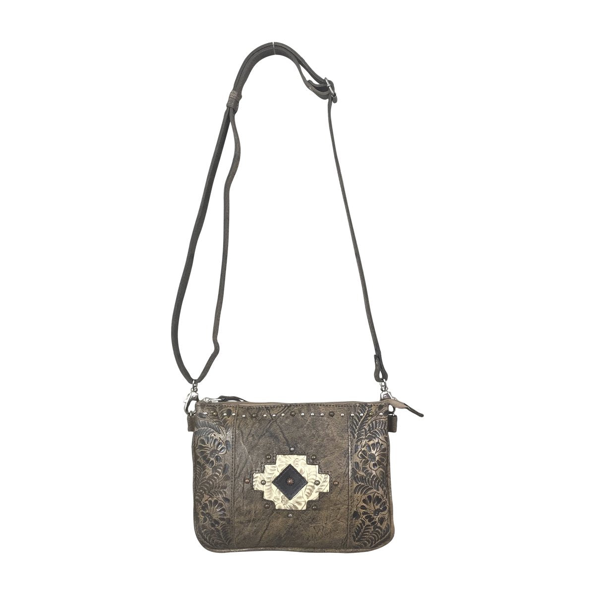 American West Navajo Soul Crossbody Bag Distressed Charcoal  #34837892