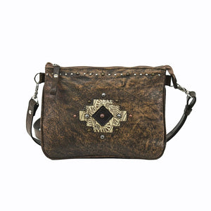 American West Navajo Soul Charcoal Brown Crossbody Bag  #3483789