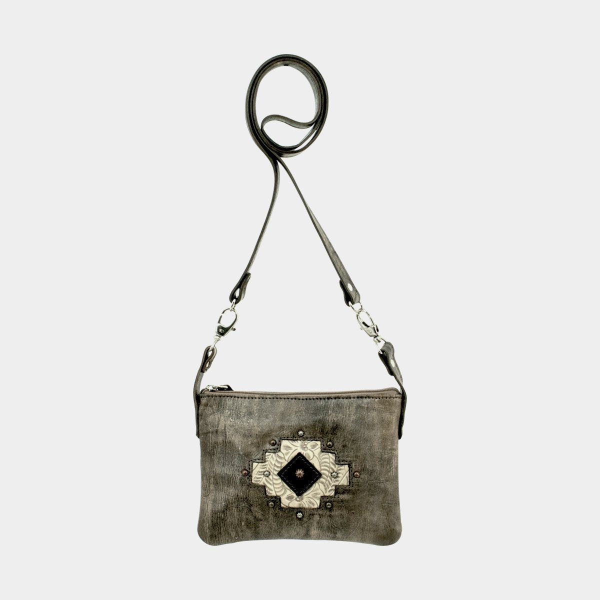 American West Navajo Soul Crossbody Hip Bag Distressed Charcoal Brown Front