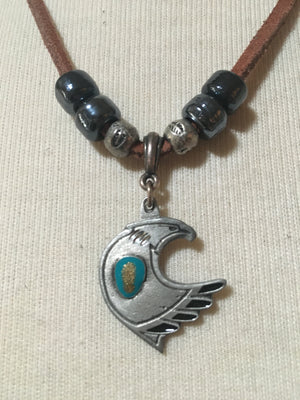 Necklace Eagle with Beads Brown