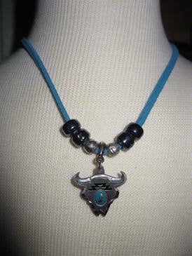 Necklace Steer Skull with Beads, Enamel Center