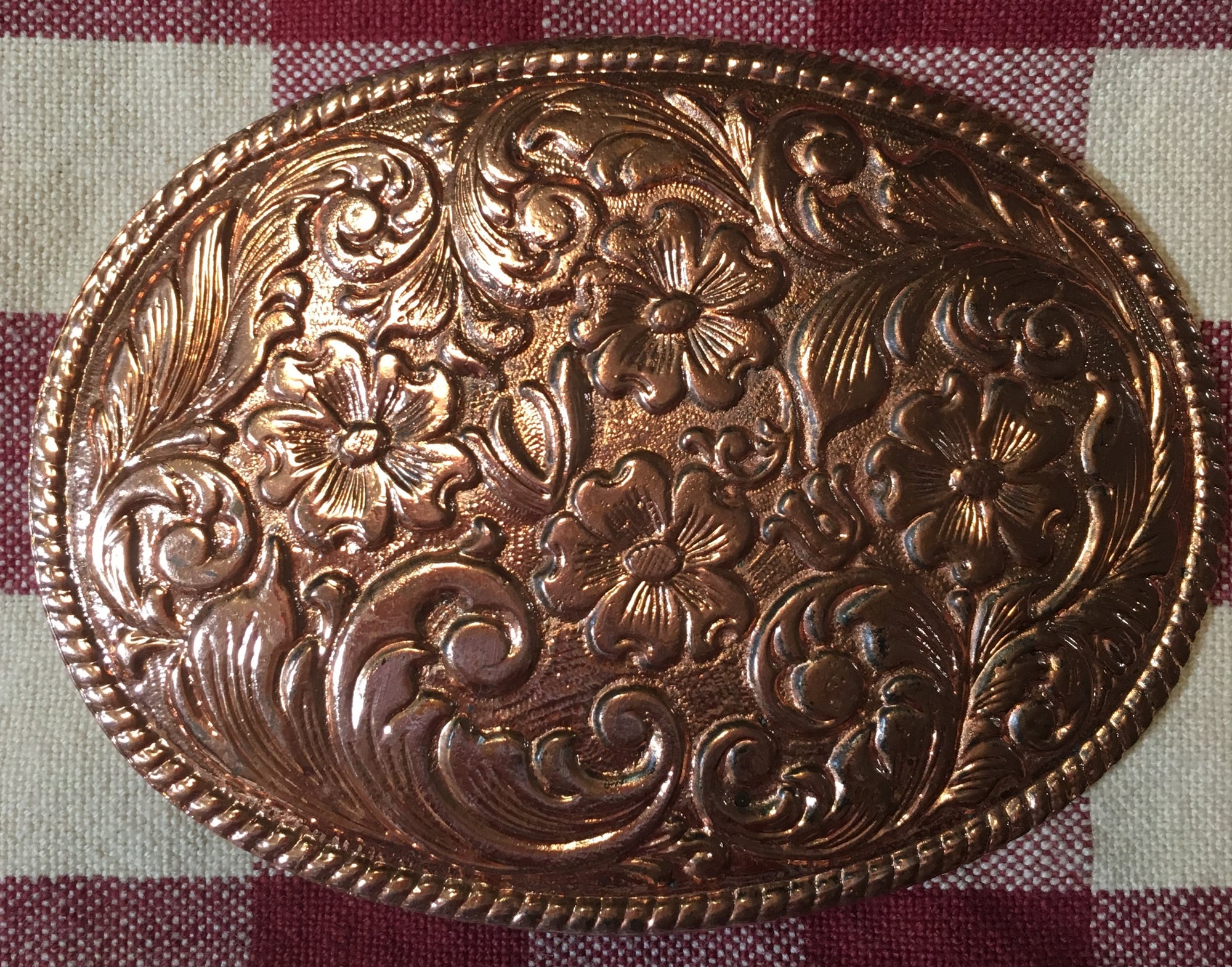 Trophy Oval Buckle Copper Tone Florals