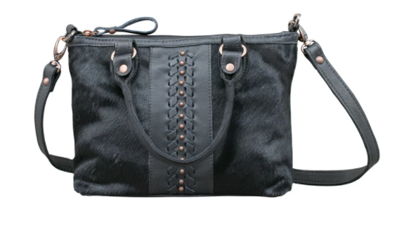 American West Handbag Hair on Hide Satchel Black Front