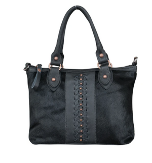 American West Handbag Hair on Hide Satchel Black Front