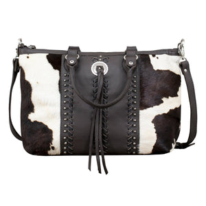 American West Handbag, Cow Town Collection, Zip Top Convertible Satchel, Front, Two Tone