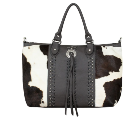American West Handbag, Cow Town Collection, Zip Top Convertible Satchel, Front, Two Tone