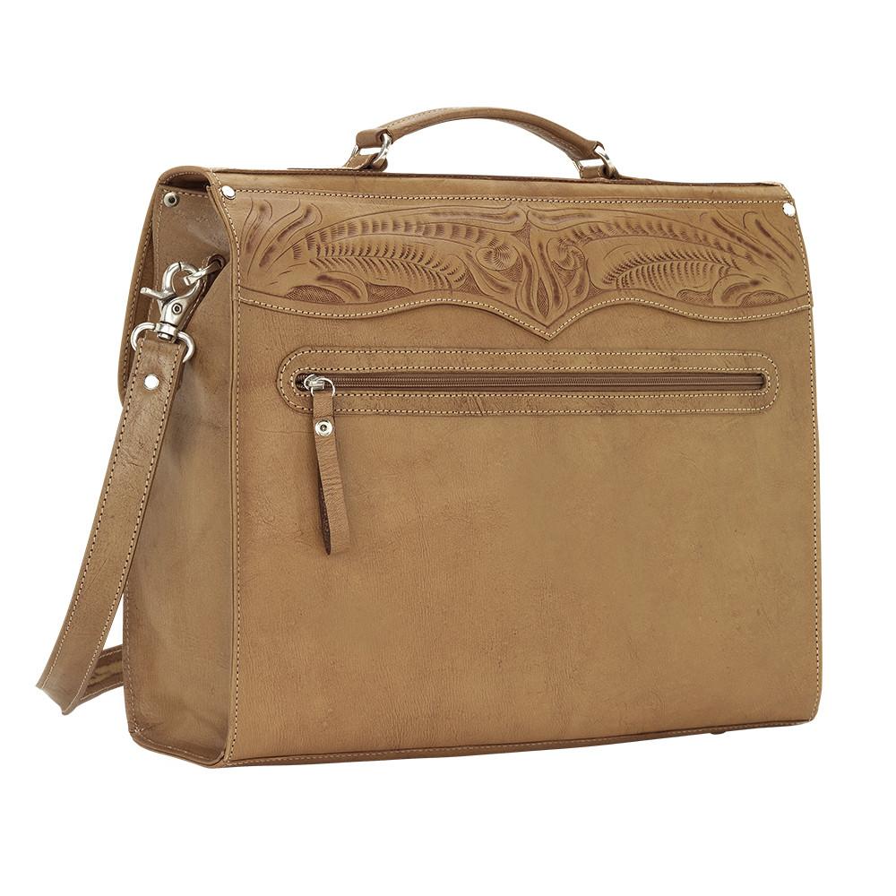 American West Handbag, Retro Travel Luggage, Laptop Briefcase Tan Back