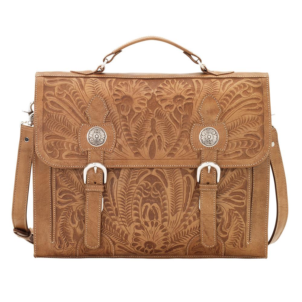 American West Handbag, Retro Travel Luggage, Laptop Briefcase Light Brown Front