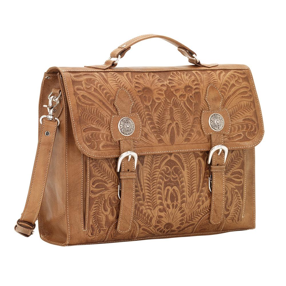 American West Handbag, Retro Travel Luggage, Laptop Briefcase Tan Side