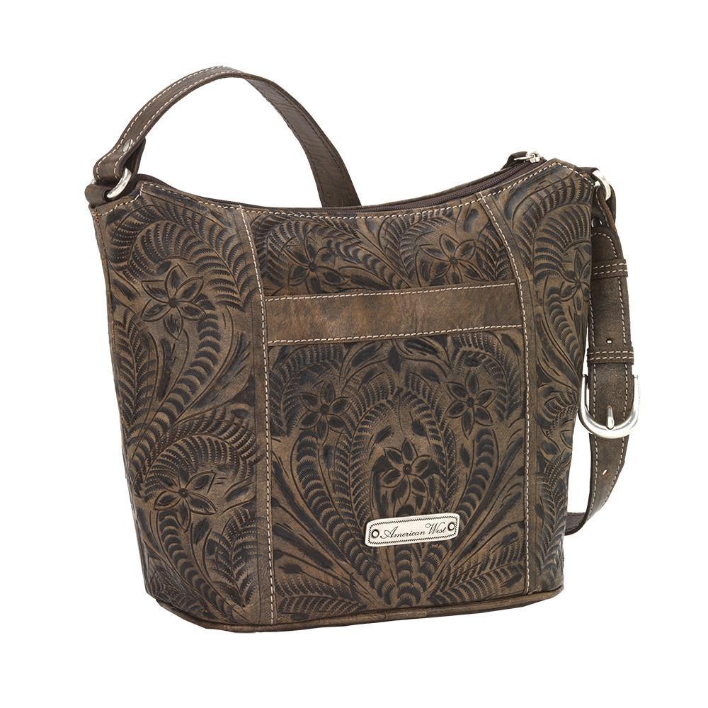 American West Handbag Hill Country Collection Distressed Charcoal Tote Back