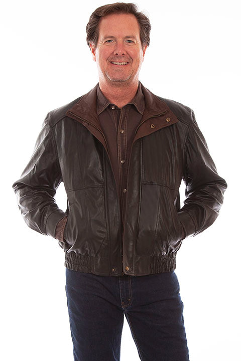 Scully Mens Featherlite Leather Jacket, Black Front View