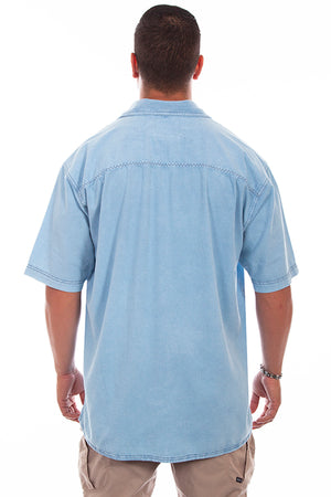 Farthest Point Collection Traveler Short Sleeve Distressed Sky Blue Back