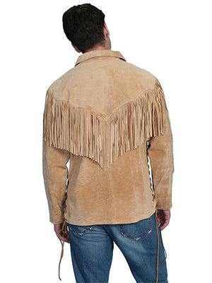 Scully Men's Old West Trapper Shirt, Fringe, Golden Tan Back View