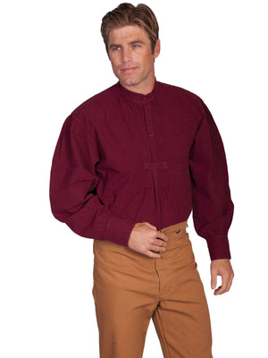 Scully Mens Rangewear Old West Shirt Bib Front with Pleats Burgundy Front
