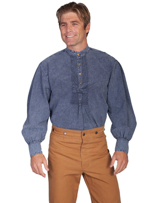 Scully Mens Rangewear Old West Shirt Bib Front with Pleats Dark Blue Front