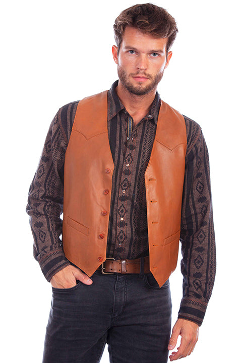 Scully Men's Western Vest Lamb w Button Front, Ranch Tan Front View