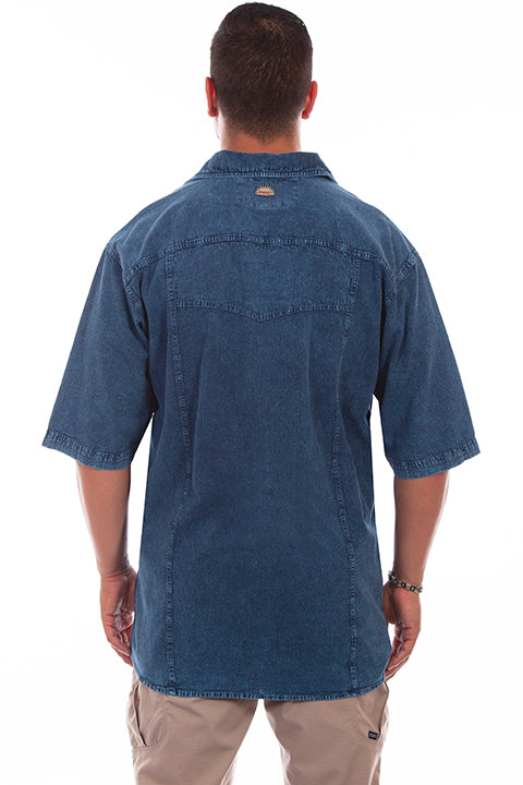 Farthest Point Collection Short Sleeve Trac Shirt Denim Distressed Front
