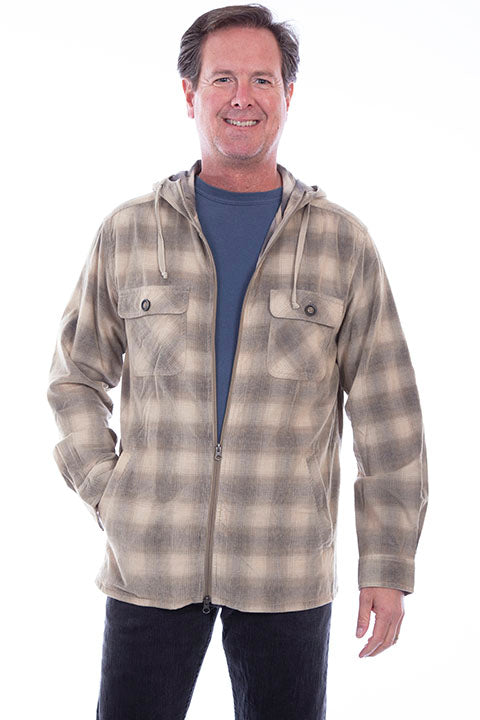 Scully Farthest Point Men's Hoodie Tan Plaid Front