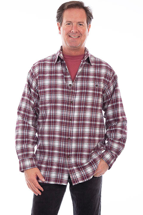 Men's Farthest Point Collection Shirt Outdoor Flannel Plaid Burgundy Front 