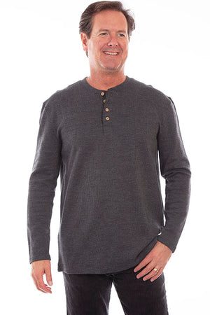 Scully Farthest Point Men's Rib Knit Henley Charcoal Front