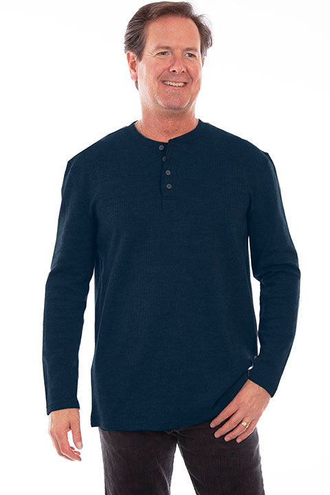 Scully Farthest Point Men's Rib Knit Henley Navy Front