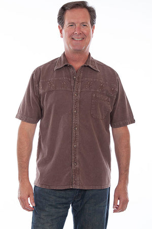 Scully Men's Farthest Point Short Sleeve Latte Shirt with Cowboys Front