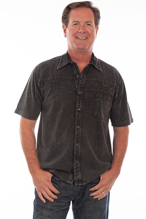 Scully Men's Farthest Point Short Sleeve Embroidered Horses Shirt Front