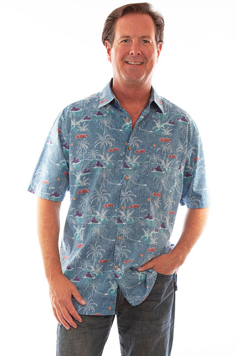 Scully Men's Farthest Point Hawaiian Blue Print Front