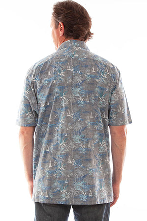 Scully Men's Farthest Point Hawaiian Print Shirt Grey Back