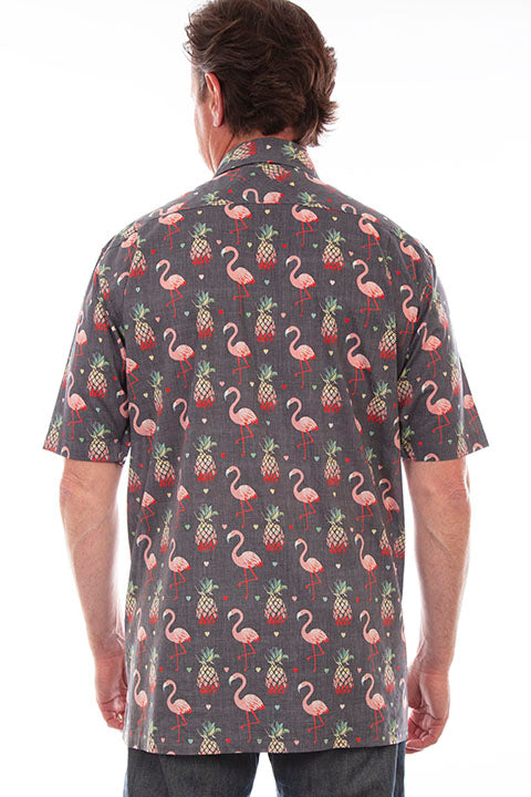 Scully Men's Farthest Point Hawaiian Print Shirt Black Front