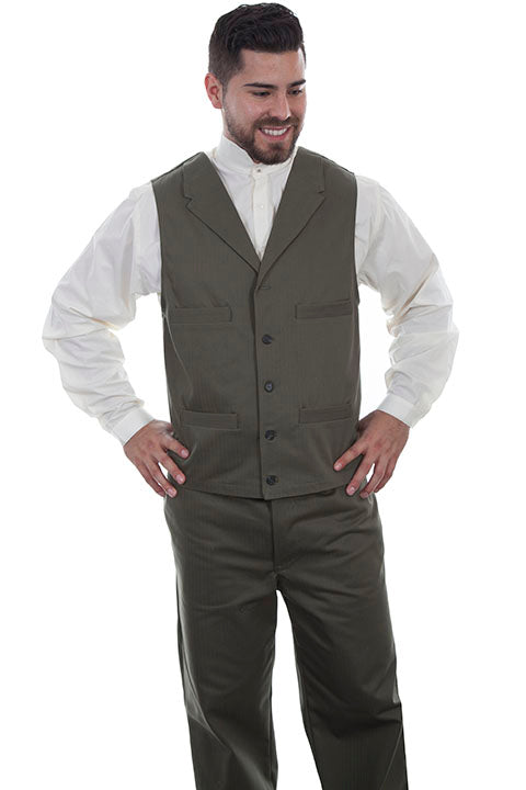 Men's Scully Vest Herringbone Army Color Front