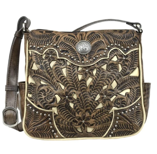 American West Hill Country Collection Crossbody Distresed Charcoal