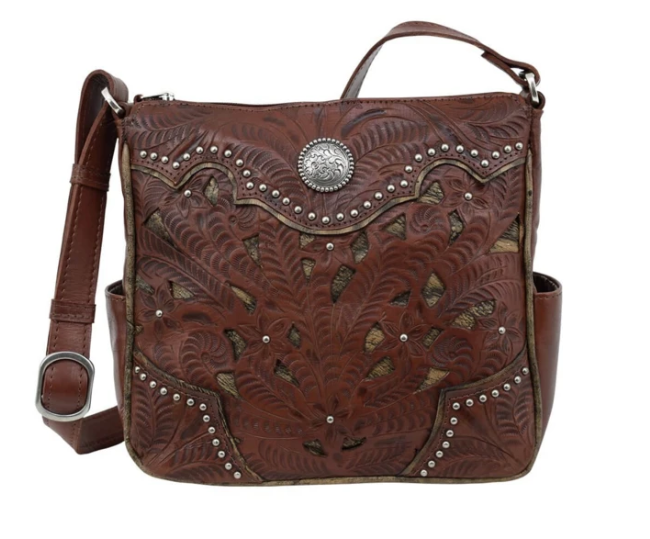 American West Hill Country Collection Crossbody Dark Brown