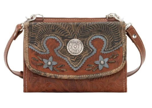 American West Handbag, Desert Wildflower Western Crossbody and Wallet Light Brown Front