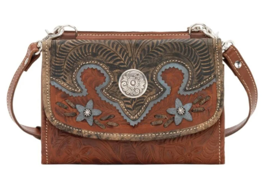American West Handbag, Desert Wildflower Western Crossbody and Wallet Natural Tan Front