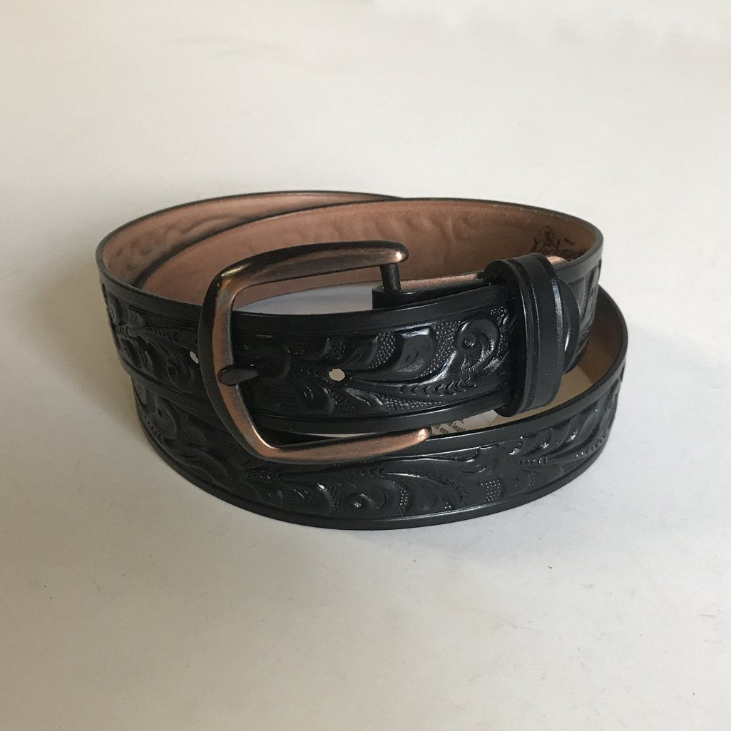 Rockmount Ranch Wear Accessory Tooled Floral Leather Belt Black
