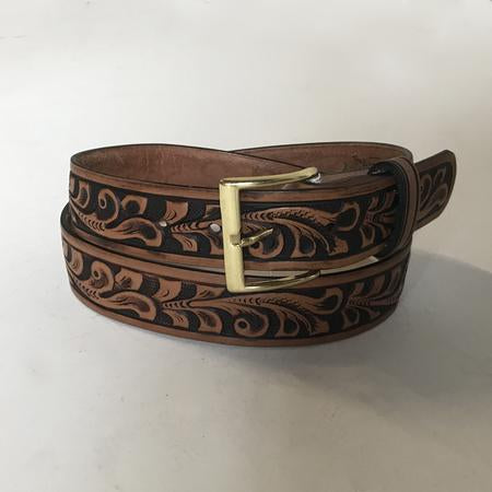 Rockmount Ranch Wear Accessory Tooled Floral Leather Belt Brown