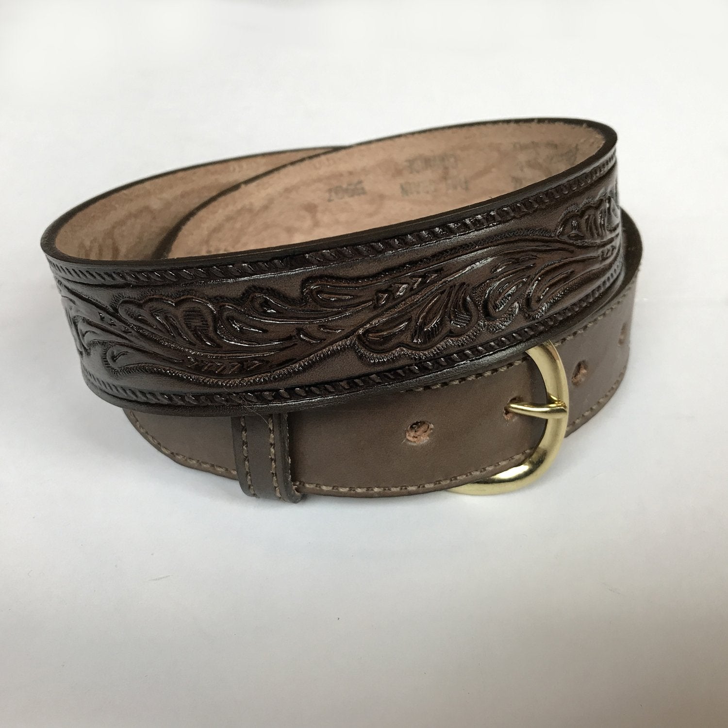 Rockmount Ranch Wear Tooled Leaf Leather Belt Brown 